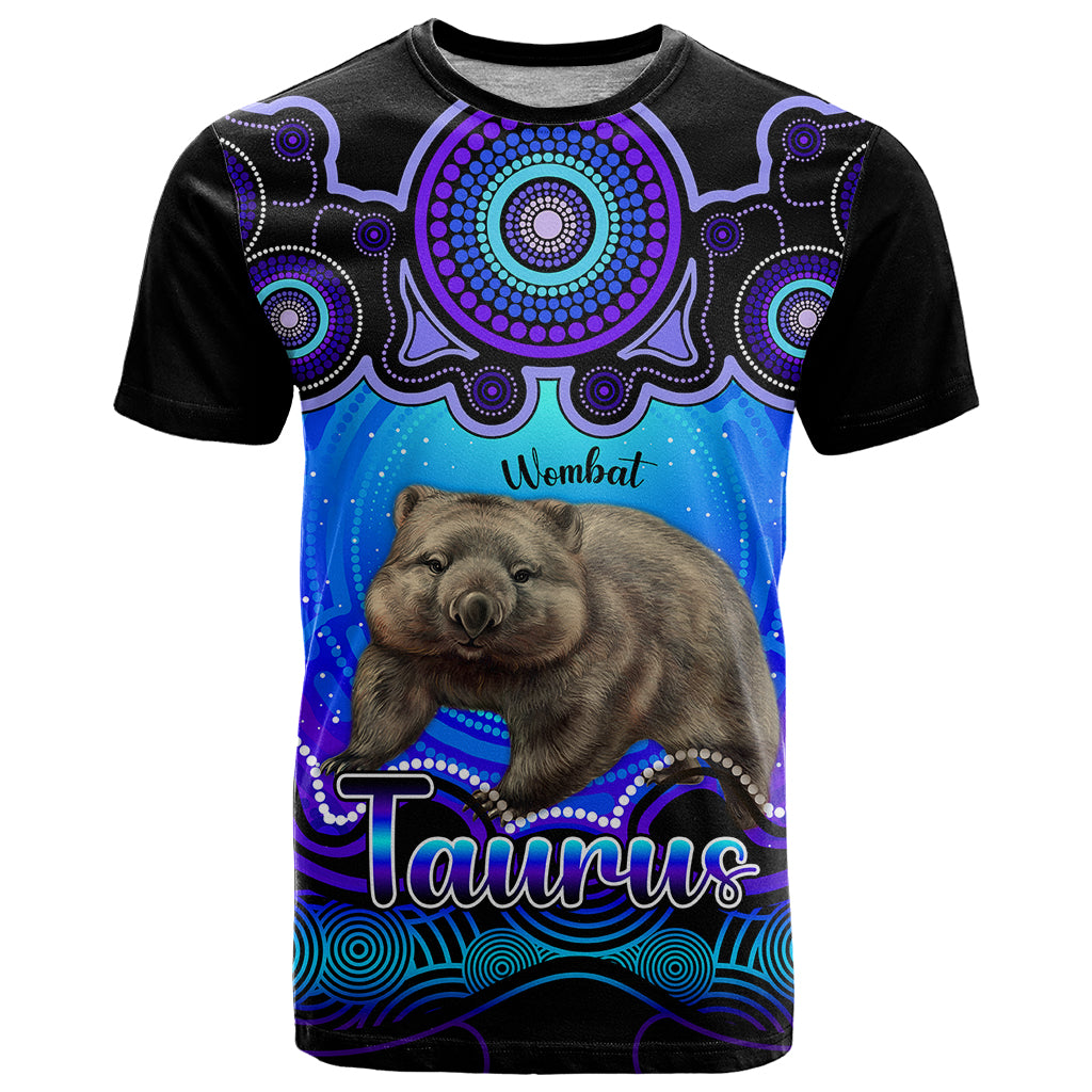 Personalised Australia Taurus Wombat Zodiac T Shirt Auz Astrology Aboriginal - Blue LT9 - Vibe Hoodie Shop