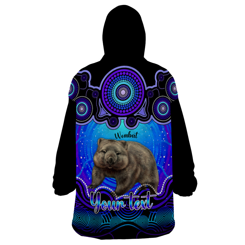 Personalised Australia Taurus Wombat Zodiac Wearable Blanket Hoodie Auz Astrology Aboriginal - Blue - Vibe Hoodie Shop