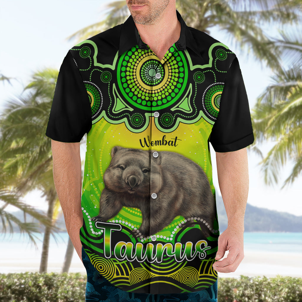 Personalised Australia Taurus Wombat Zodiac Hawaiian Shirt Auz Astrology Aboriginal - Green - Vibe Hoodie Shop