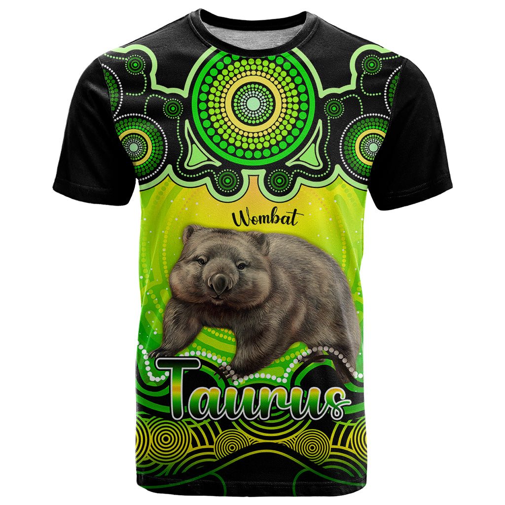 Personalised Australia Taurus Wombat Zodiac T Shirt Auz Astrology Aboriginal - Green LT9 - Vibe Hoodie Shop