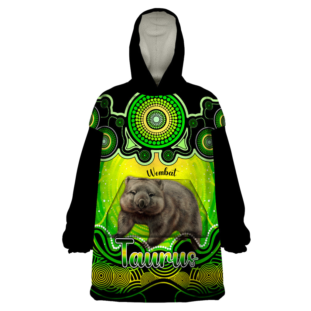 Personalised Australia Taurus Wombat Zodiac Wearable Blanket Hoodie Auz Astrology Aboriginal - Green - Vibe Hoodie Shop