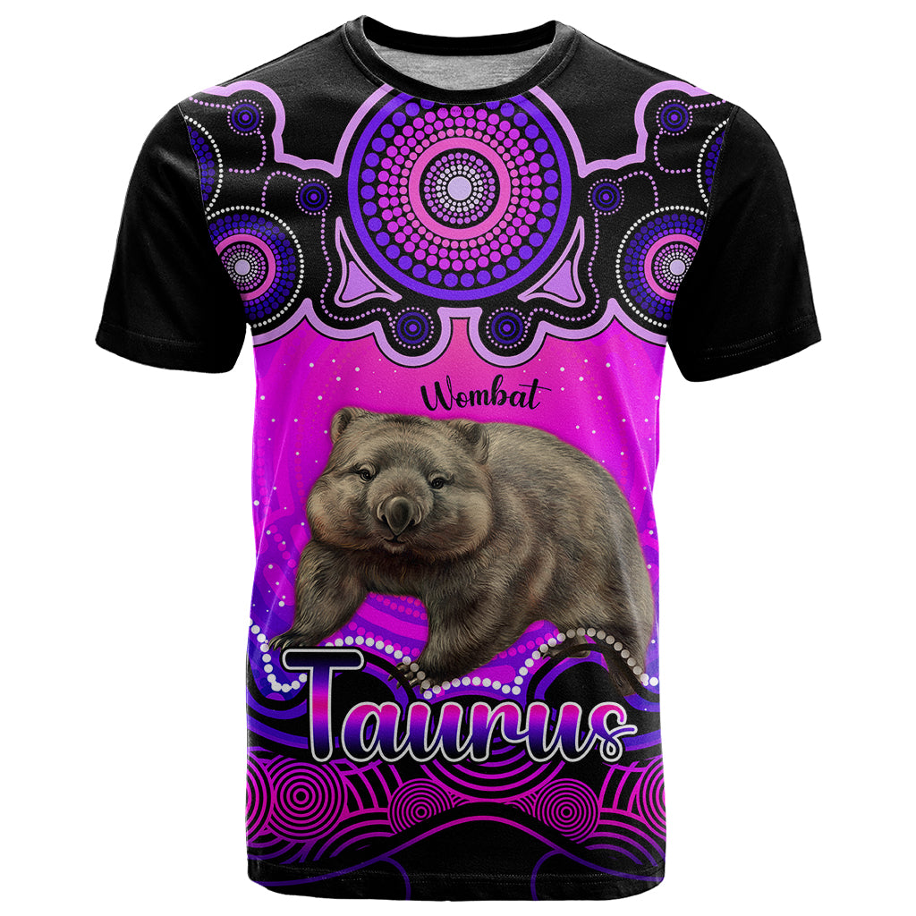 Personalised Australia Taurus Wombat Zodiac T Shirt Auz Astrology Aboriginal - Magenta LT9 - Vibe Hoodie Shop