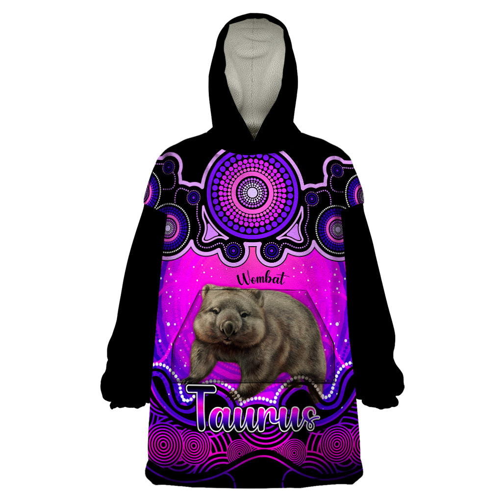 Personalised Australia Taurus Wombat Zodiac Wearable Blanket Hoodie Auz Astrology Aboriginal - Magenta - Vibe Hoodie Shop