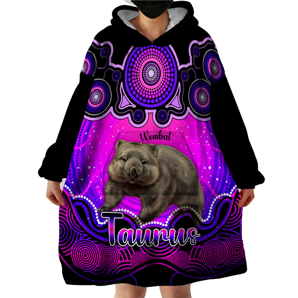 Personalised Australia Taurus Wombat Zodiac Wearable Blanket Hoodie Auz Astrology Aboriginal - Magenta - Vibe Hoodie Shop