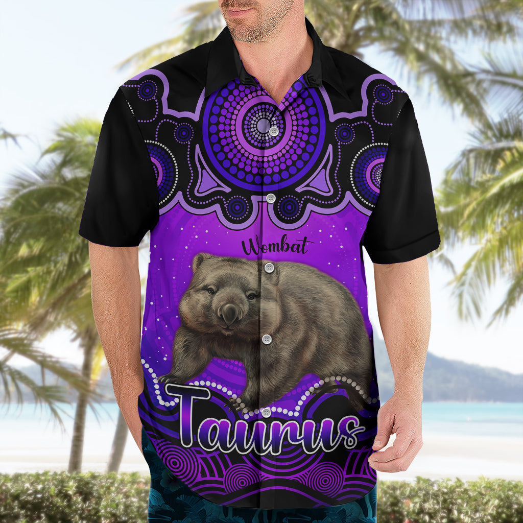 Personalised Australia Taurus Wombat Zodiac Hawaiian Shirt Auz Astrology Aboriginal - Purple - Vibe Hoodie Shop