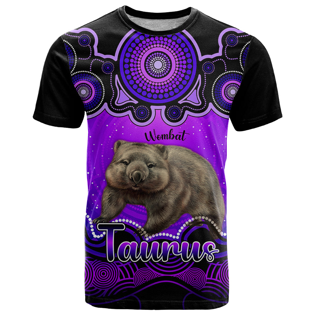 Personalised Australia Taurus Wombat Zodiac T Shirt Auz Astrology Aboriginal - Purple LT9 - Vibe Hoodie Shop