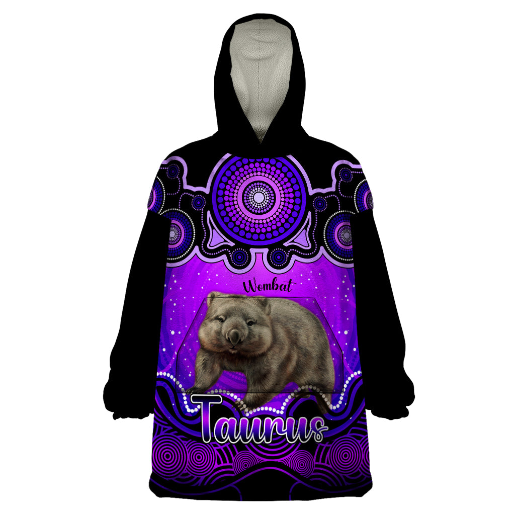 Personalised Australia Taurus Wombat Zodiac Wearable Blanket Hoodie Auz Astrology Aboriginal - Purple - Vibe Hoodie Shop