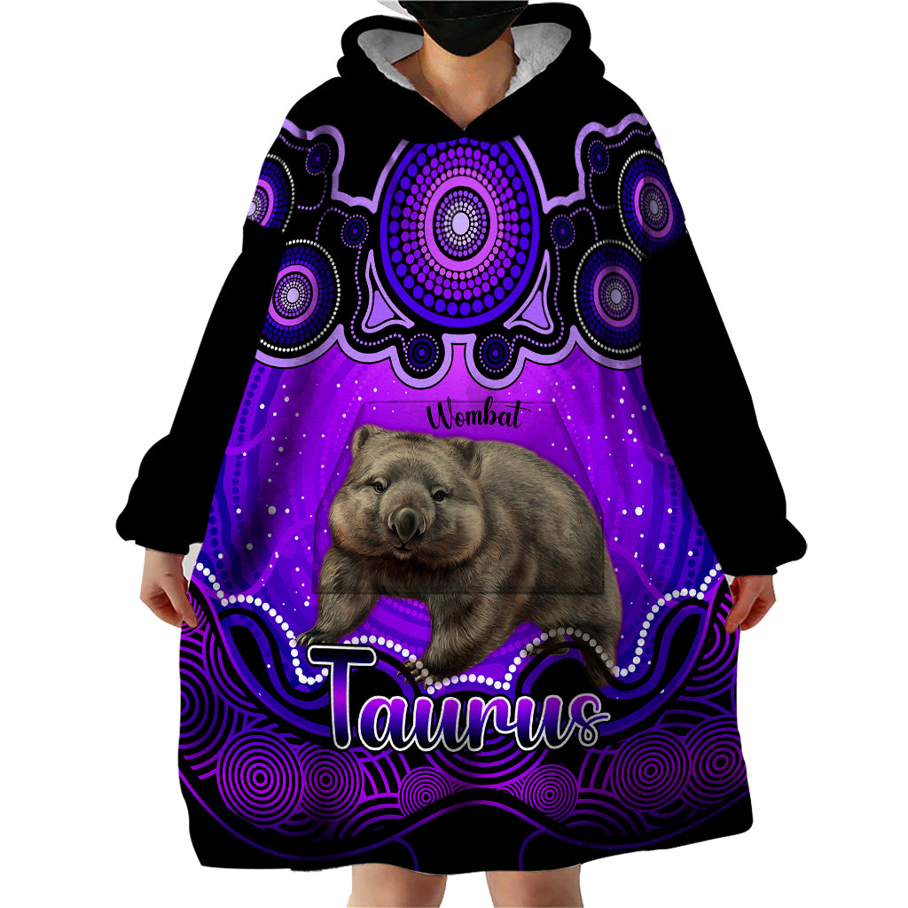 Personalised Australia Taurus Wombat Zodiac Wearable Blanket Hoodie Auz Astrology Aboriginal - Purple - Vibe Hoodie Shop