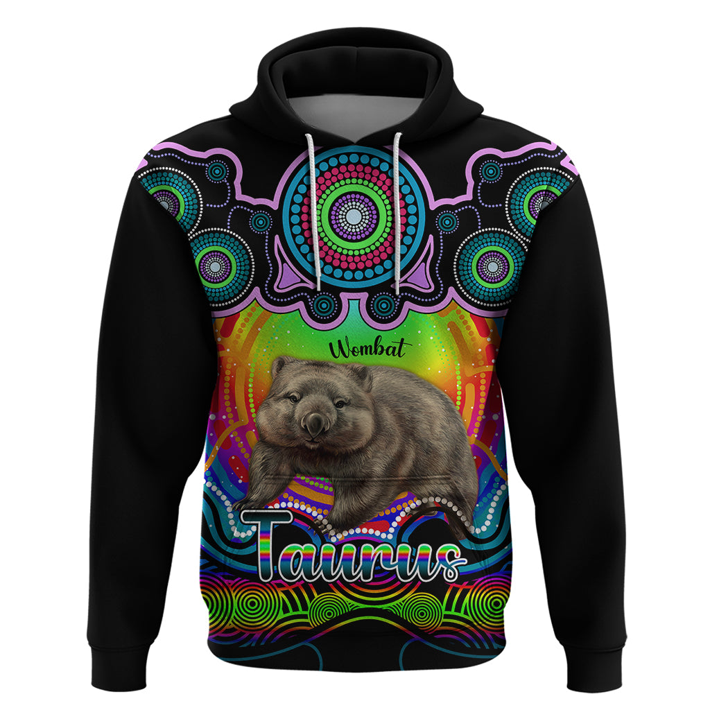 Personalised Australia Taurus Wombat Zodiac Hoodie Auz Astrology Aboriginal - Rainbow LT9 - Vibe Hoodie Shop
