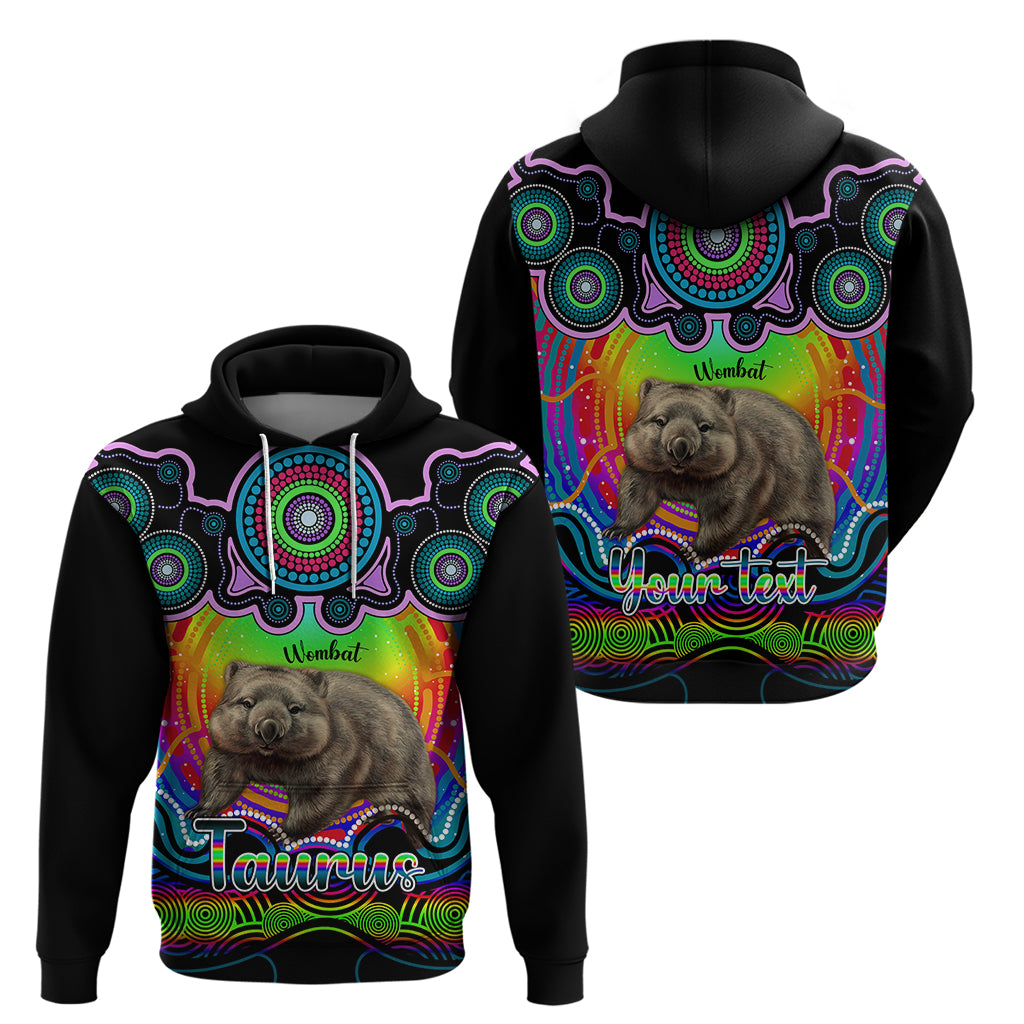 Personalised Australia Taurus Wombat Zodiac Hoodie Auz Astrology Aboriginal - Rainbow LT9 - Vibe Hoodie Shop