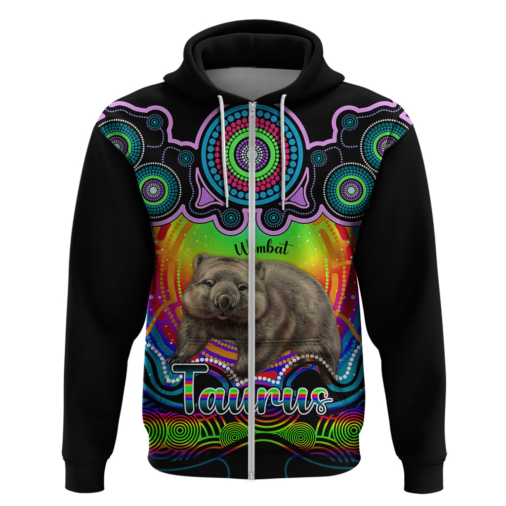 Personalised Australia Taurus Wombat Zodiac Hoodie Auz Astrology Aboriginal - Rainbow LT9 - Vibe Hoodie Shop
