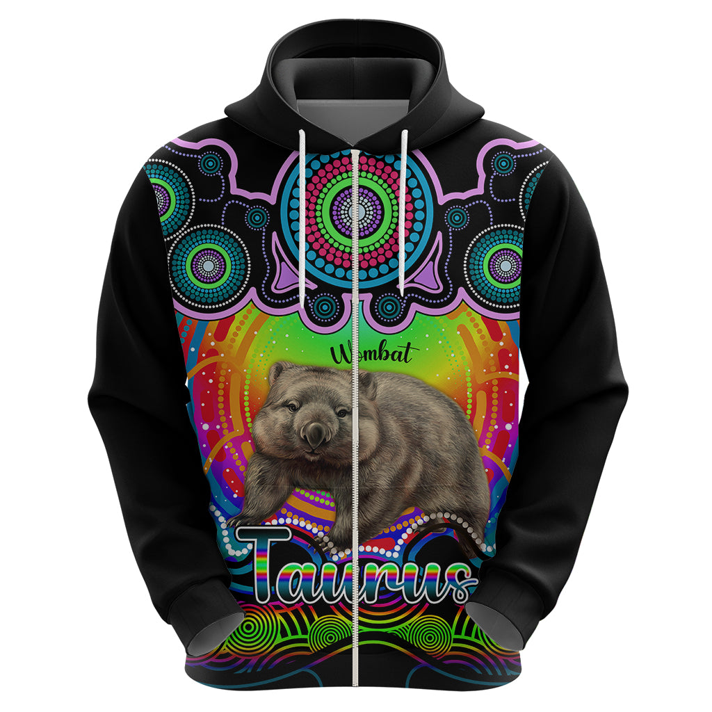 Personalised Australia Taurus Wombat Zodiac Hoodie Auz Astrology Aboriginal - Rainbow LT9 - Vibe Hoodie Shop