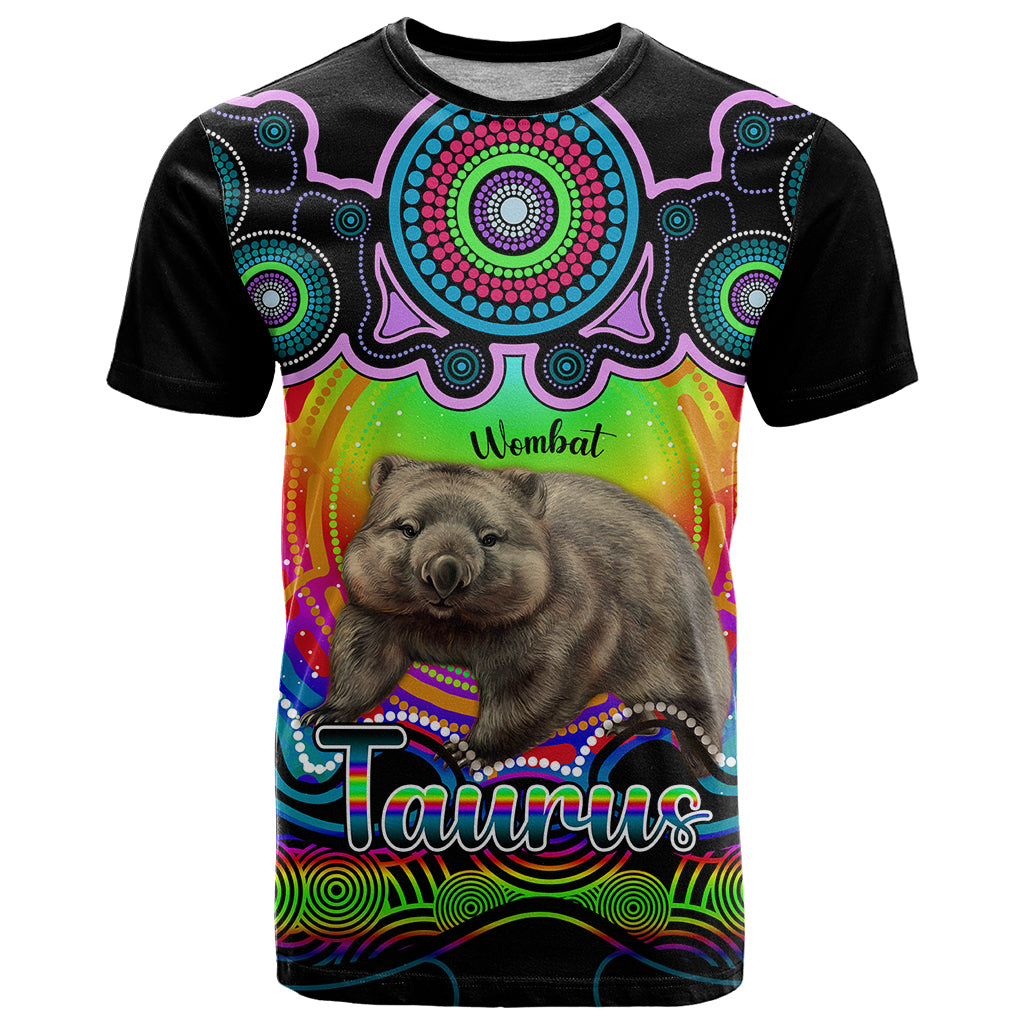 Personalised Australia Taurus Wombat Zodiac T Shirt Auz Astrology Aboriginal - Rainbow LT9 - Vibe Hoodie Shop