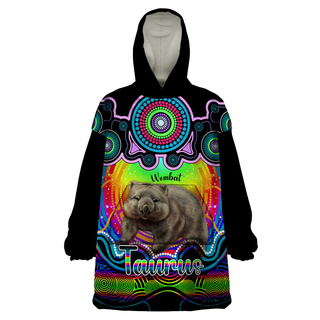 Personalised Australia Taurus Wombat Zodiac Wearable Blanket Hoodie Auz Astrology Aboriginal - Rainbow - Vibe Hoodie Shop