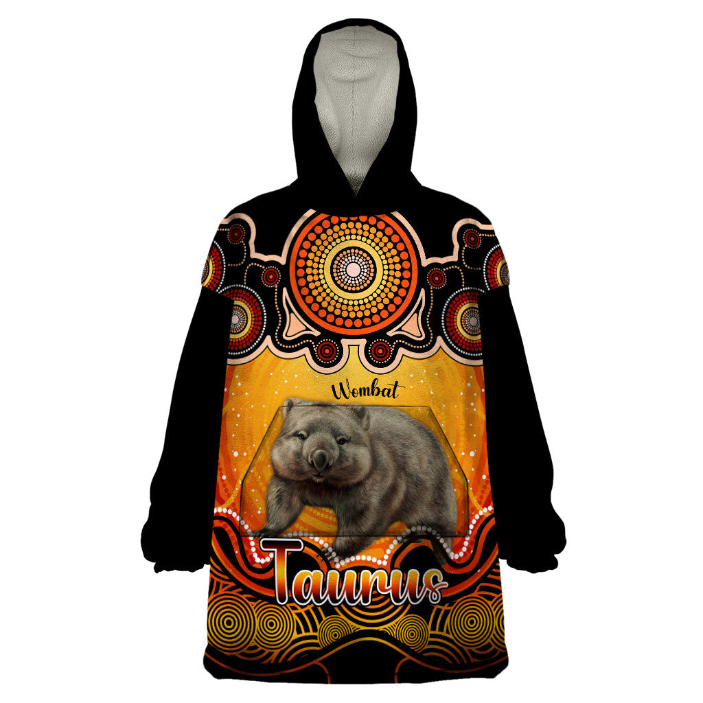 Personalised Australia Taurus Wombat Zodiac Wearable Blanket Hoodie Auz Astrology Aboriginal - Red - Vibe Hoodie Shop