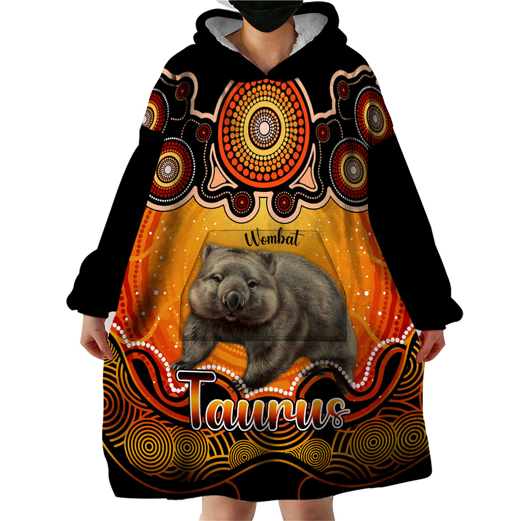 Personalised Australia Taurus Wombat Zodiac Wearable Blanket Hoodie Auz Astrology Aboriginal - Red - Vibe Hoodie Shop