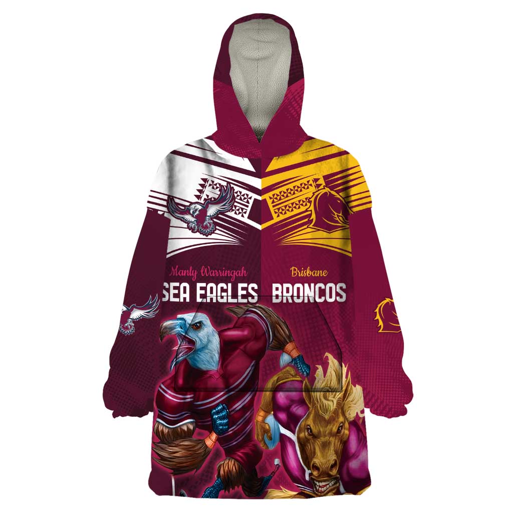 Custom Sea Eagles And Broncos Rugby Wearable Blanket Hoodie Sporty Style - Vibe Hoodie Shop