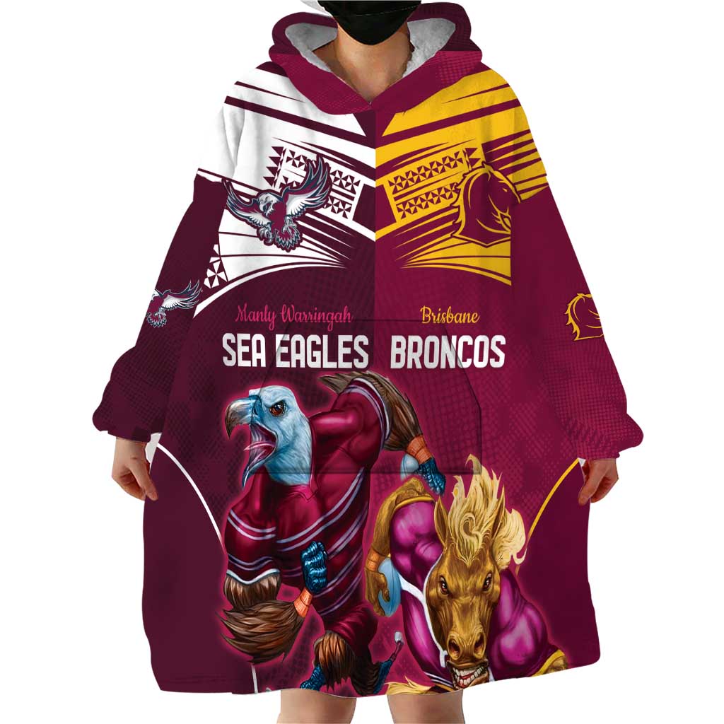 Custom Sea Eagles And Broncos Rugby Wearable Blanket Hoodie Sporty Style - Vibe Hoodie Shop