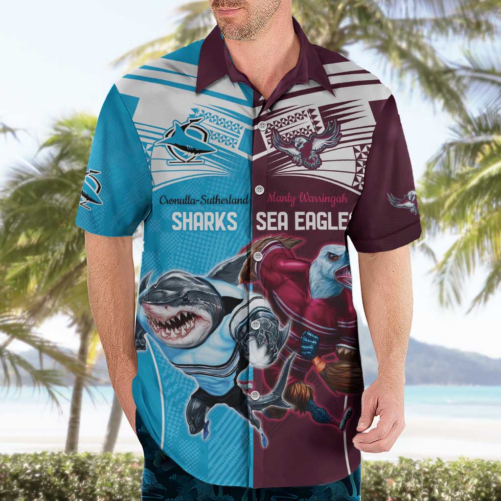 Custom Sea Eagles And Sharks Rugby Hawaiian Shirt Sporty Style - Vibe Hoodie Shop