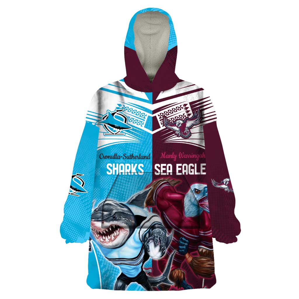 Custom Sea Eagles And Sharks Rugby Wearable Blanket Hoodie Sporty Style - Vibe Hoodie Shop