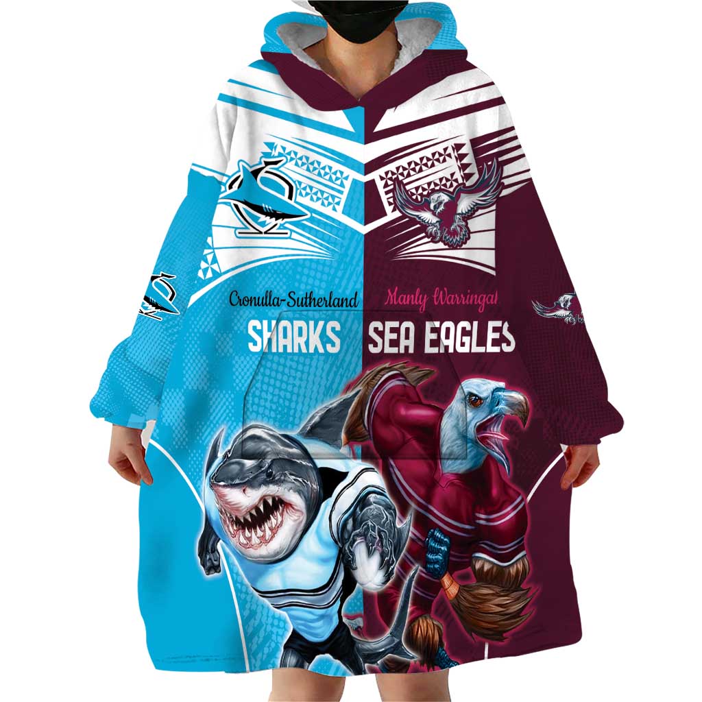 Custom Sea Eagles And Sharks Rugby Wearable Blanket Hoodie Sporty Style - Vibe Hoodie Shop