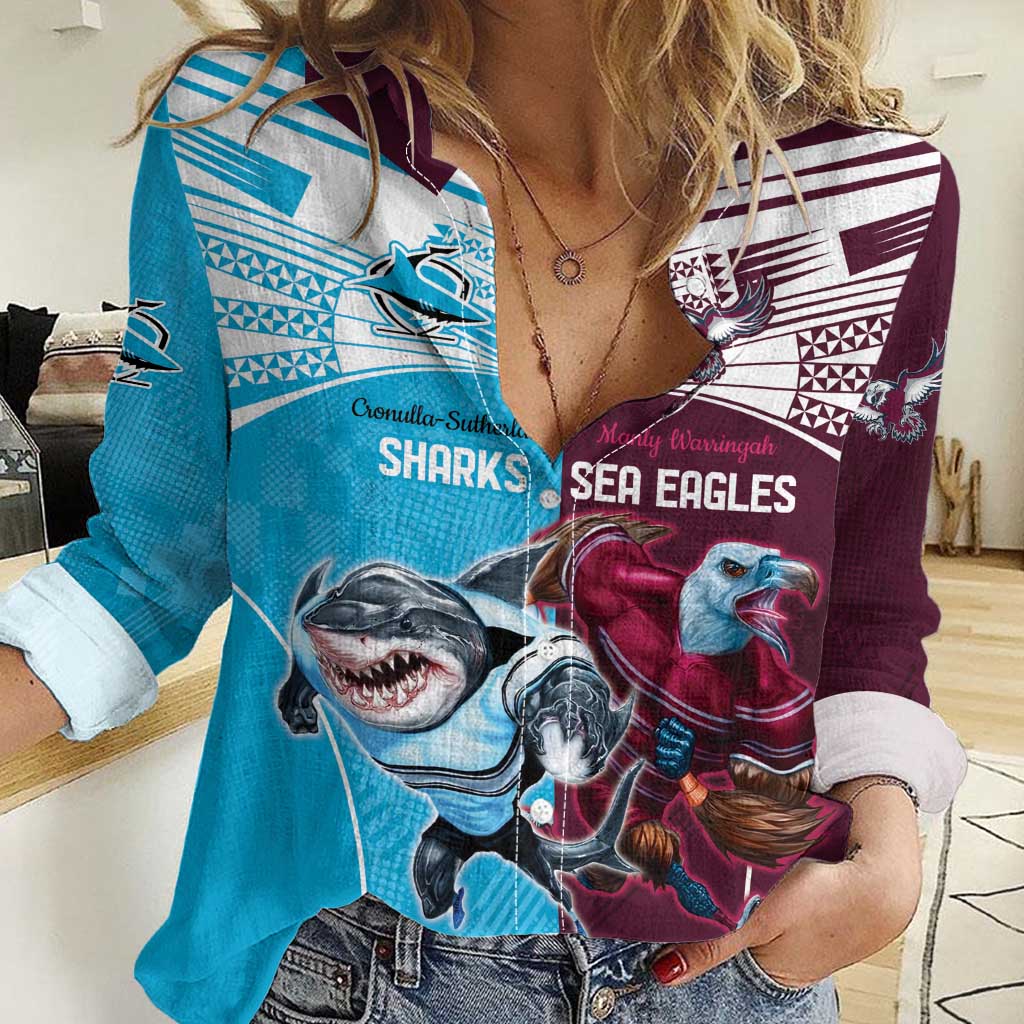 Custom Sea Eagles And Sharks Rugby Women Casual Shirt Sporty Style - Vibe Hoodie Shop