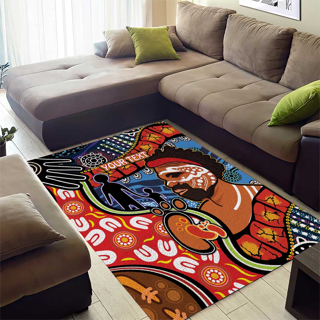 Dad and Son Footprint Father's Day Personalised Area Rug Australian Aboriginal Art - Vibe Hoodie Shop