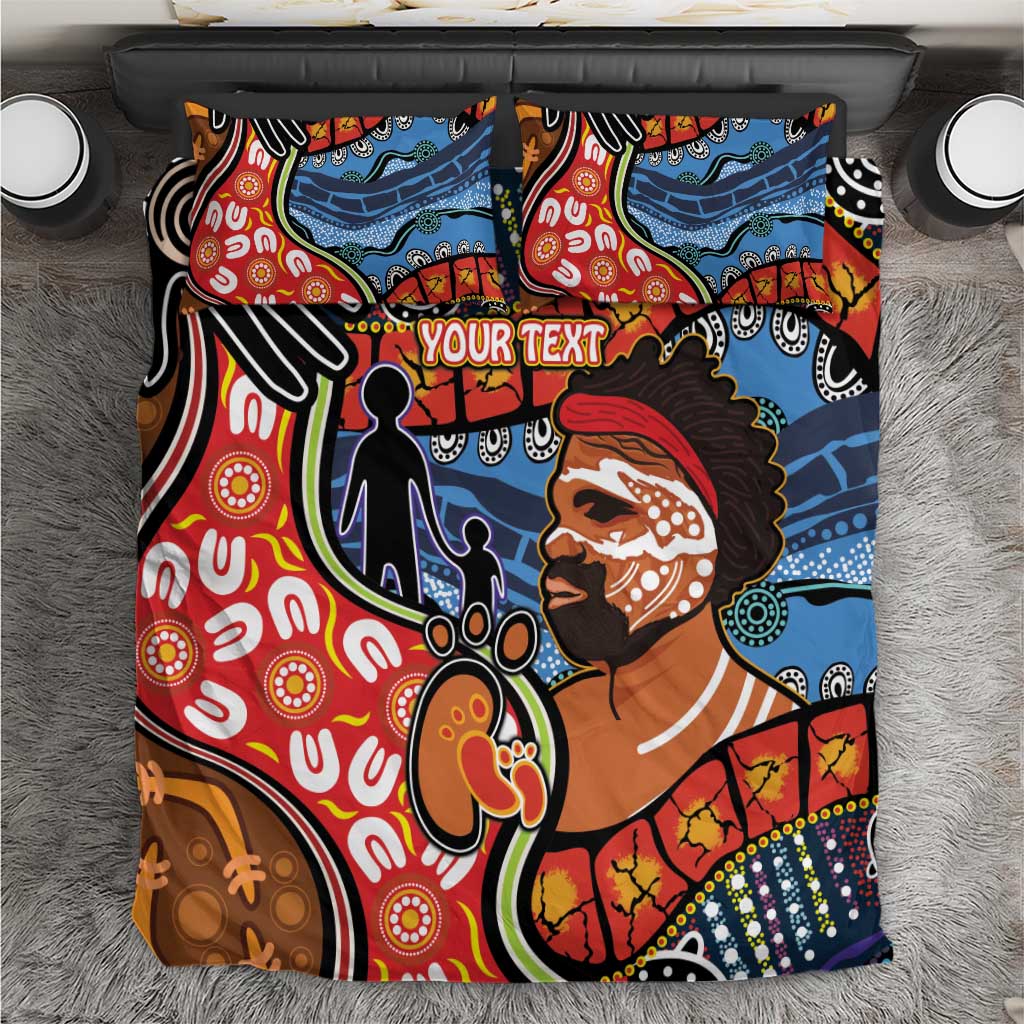 Dad and Son Footprint Father's Day Personalised Bedding Set Australian Aboriginal Art - Vibe Hoodie Shop