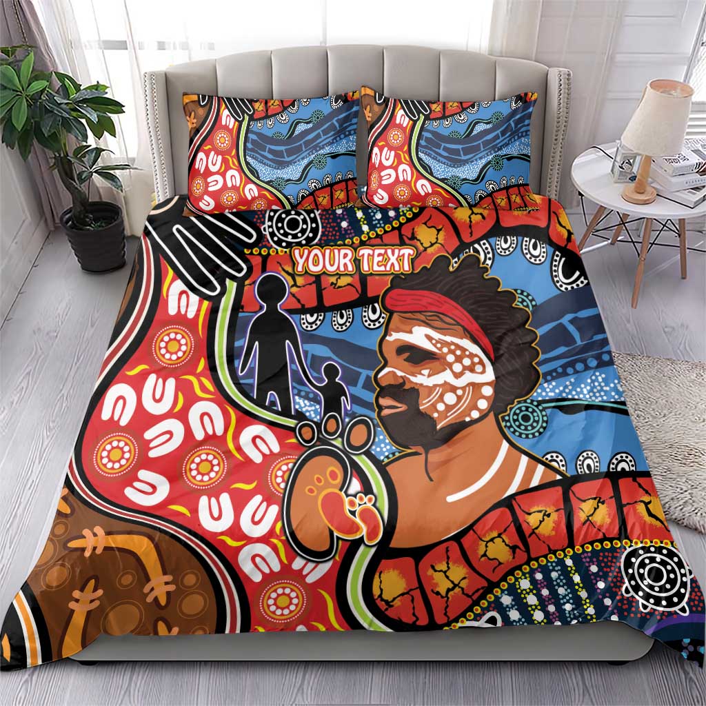 Dad and Son Footprint Father's Day Personalised Bedding Set Australian Aboriginal Art - Vibe Hoodie Shop