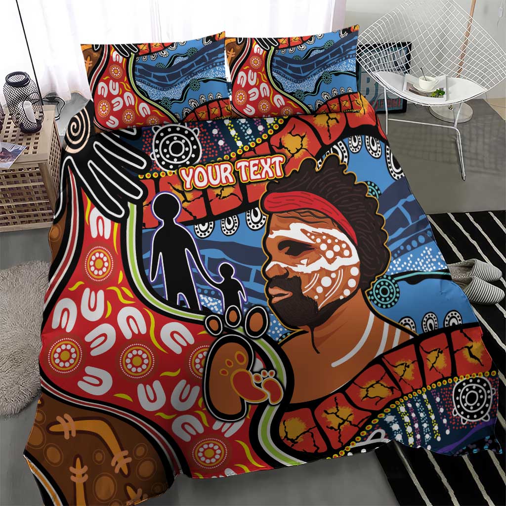 Dad and Son Footprint Father's Day Personalised Bedding Set Australian Aboriginal Art - Vibe Hoodie Shop
