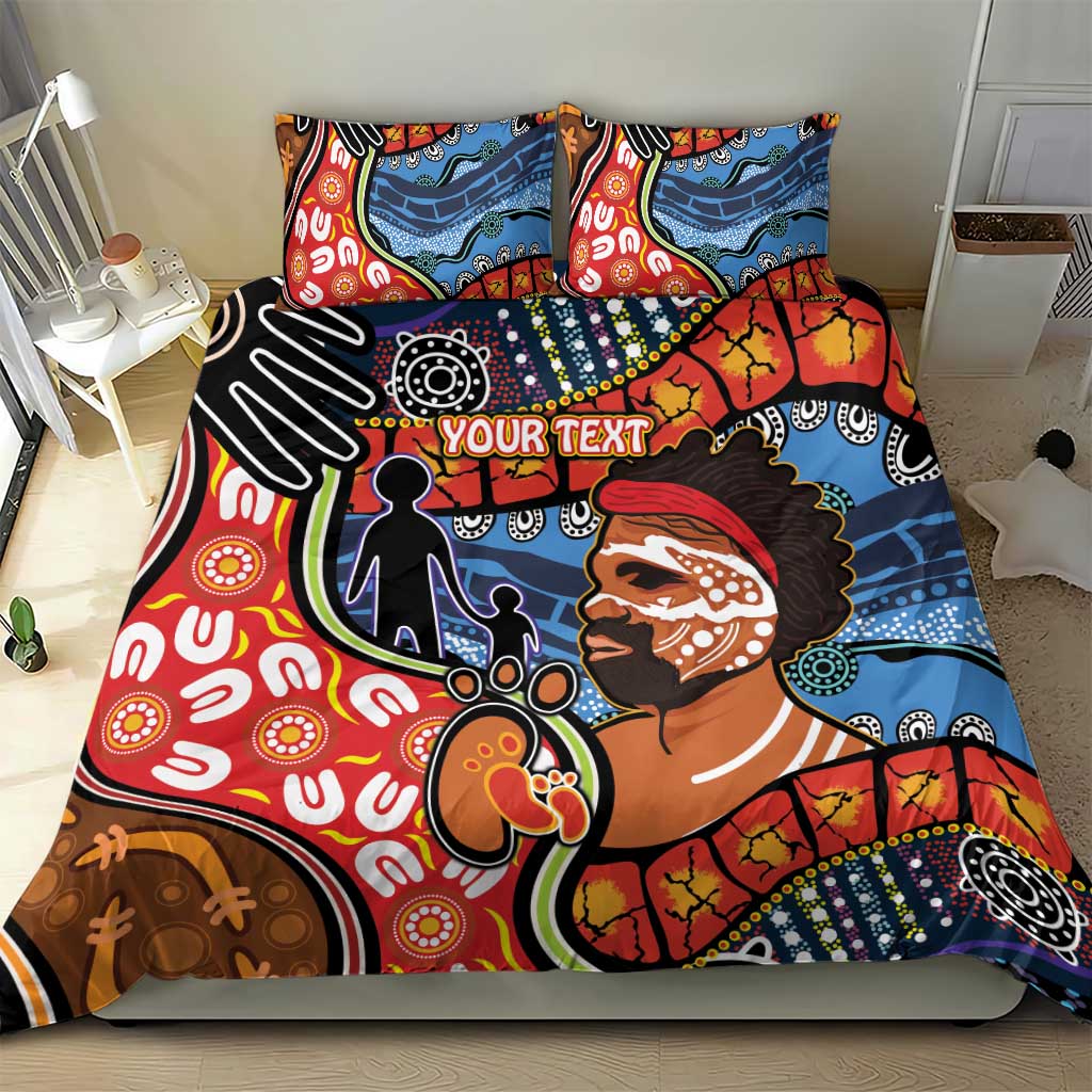 Dad and Son Footprint Father's Day Personalised Bedding Set Australian Aboriginal Art - Vibe Hoodie Shop
