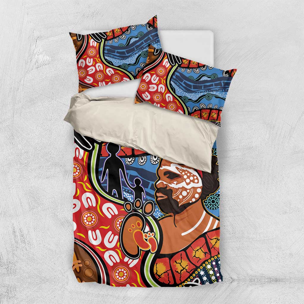 Dad and Son Footprint Father's Day Personalised Bedding Set Australian Aboriginal Art - Vibe Hoodie Shop