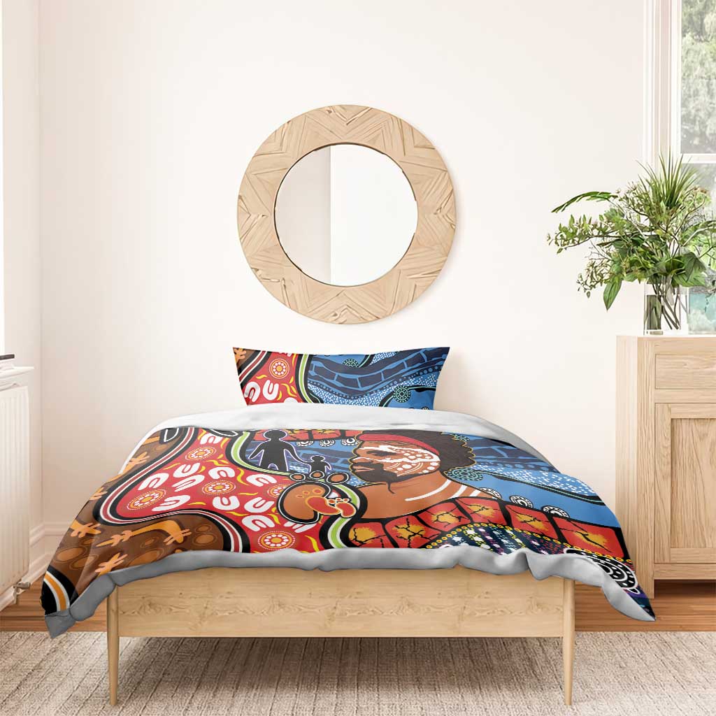 Dad and Son Footprint Father's Day Personalised Bedding Set Australian Aboriginal Art - Vibe Hoodie Shop