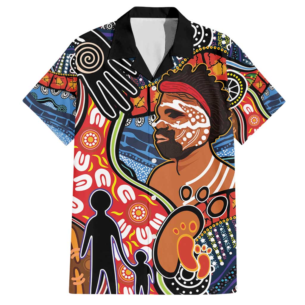 Dad and Son Footprint Father's Day Personalised Hawaiian Shirt Australian Aboriginal Art - Vibe Hoodie Shop