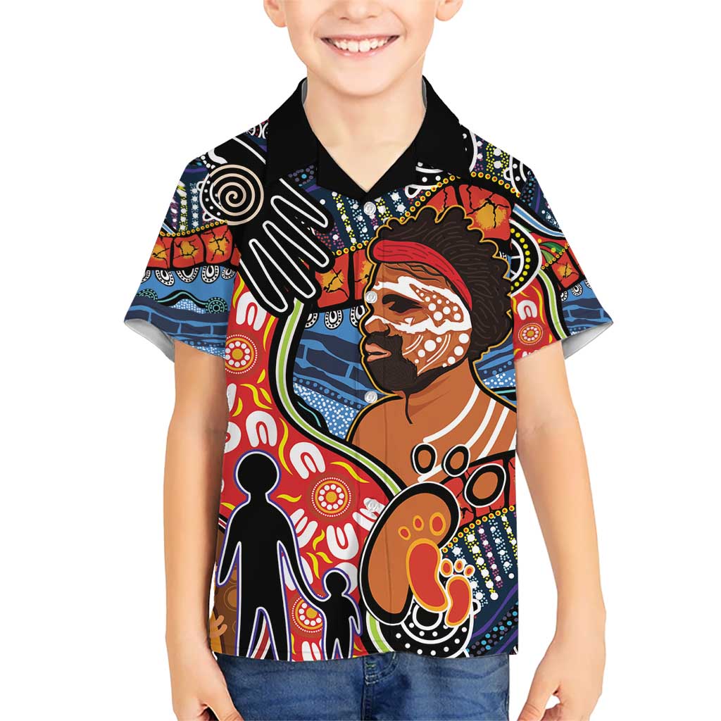 Dad and Son Footprint Father's Day Personalised Hawaiian Shirt Australian Aboriginal Art - Vibe Hoodie Shop