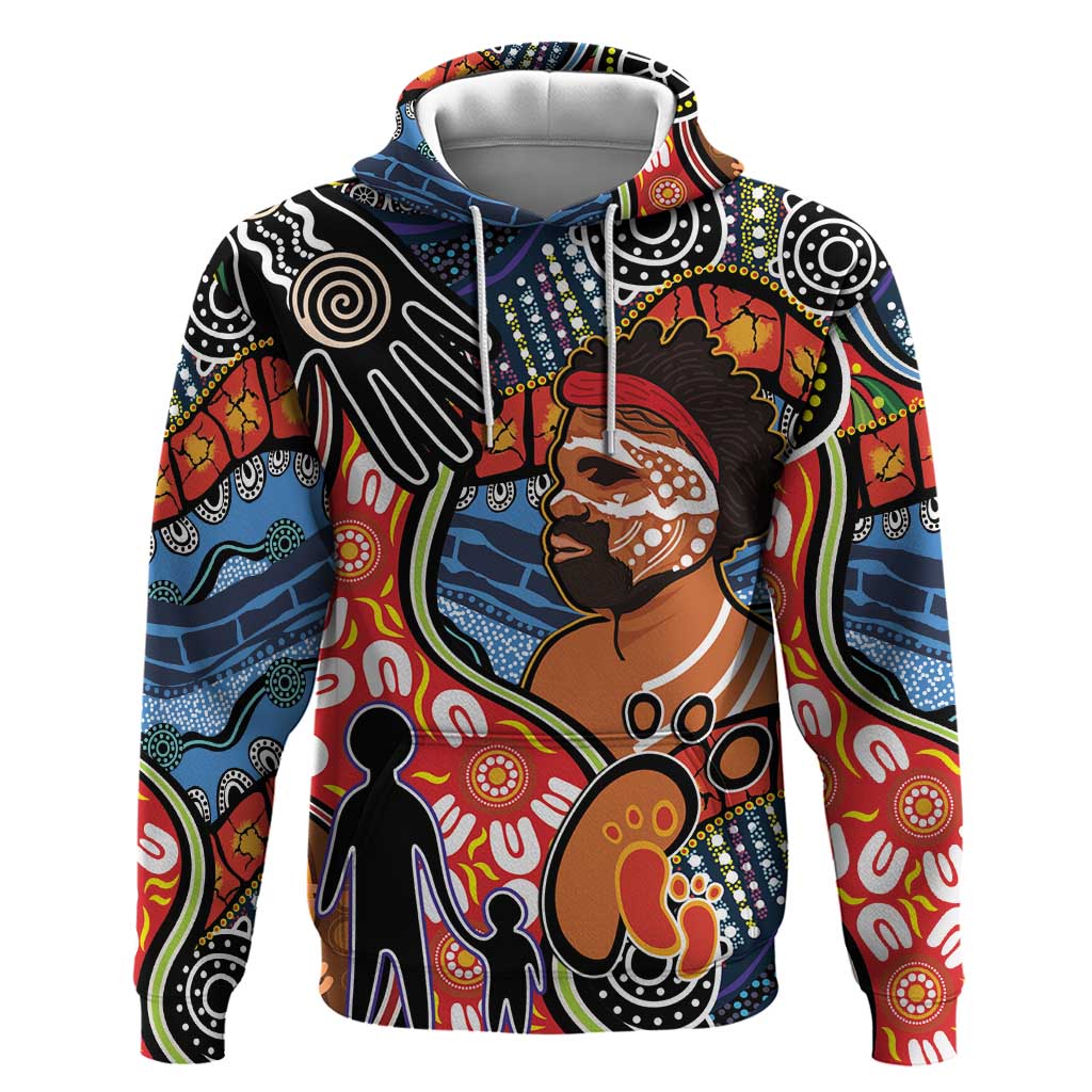 Dad and Son Footprint Father's Day Personalised Hoodie Australian Aboriginal Art LT9 - Vibe Hoodie Shop