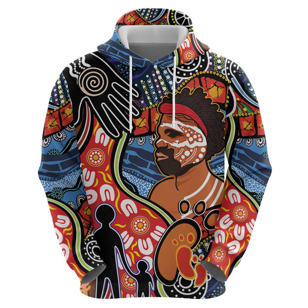 Dad and Son Footprint Father's Day Personalised Hoodie Australian Aboriginal Art LT9 - Vibe Hoodie Shop