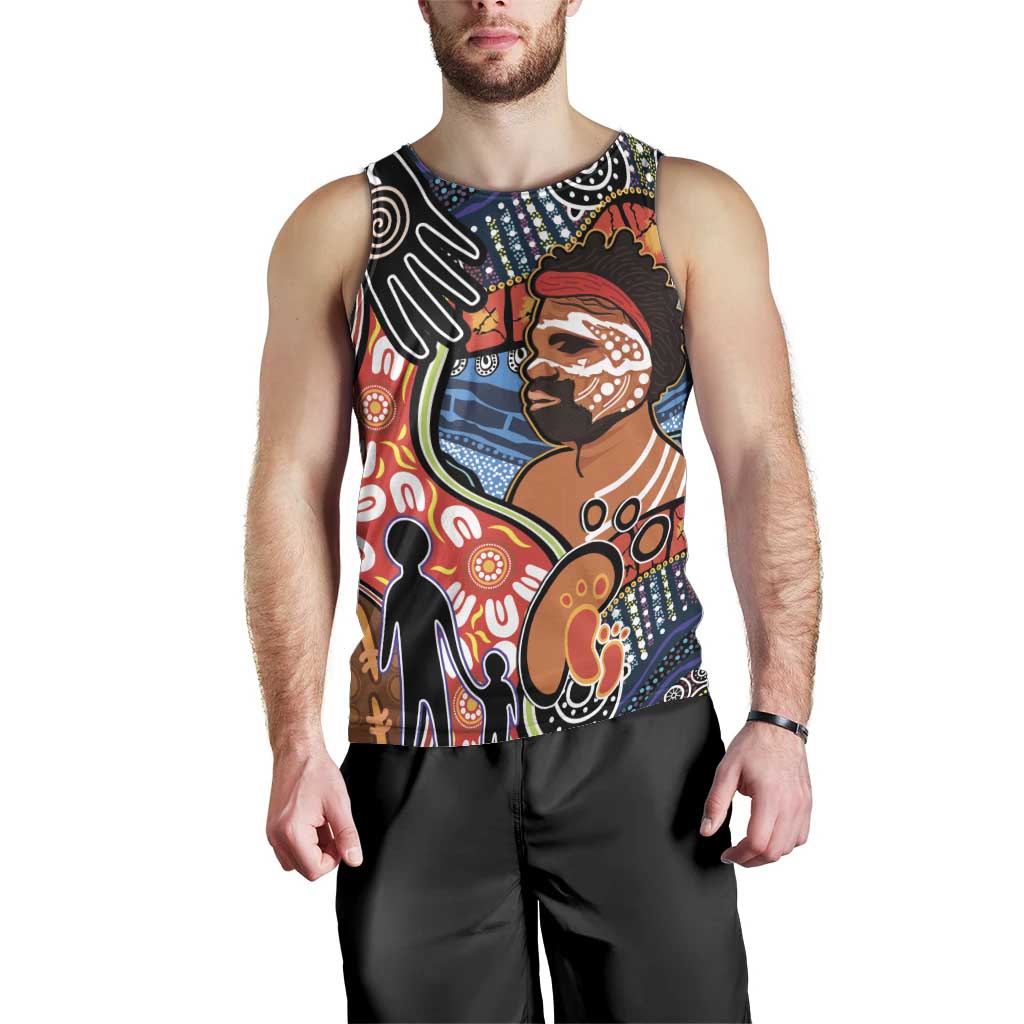 Dad and Son Footprint Father's Day Personalised Men Tank Top Australian Aboriginal Art - Vibe Hoodie Shop