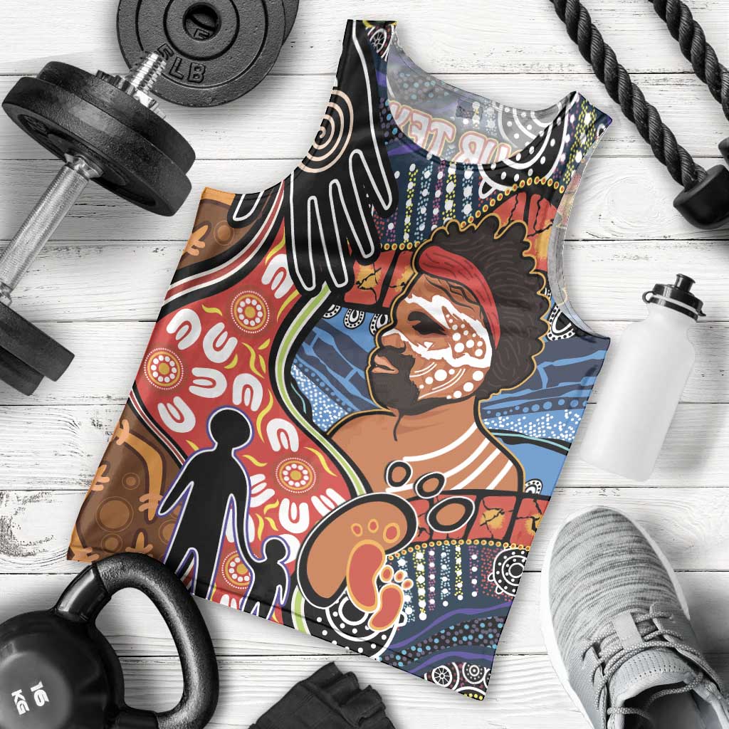 Dad and Son Footprint Father's Day Personalised Men Tank Top Australian Aboriginal Art - Vibe Hoodie Shop