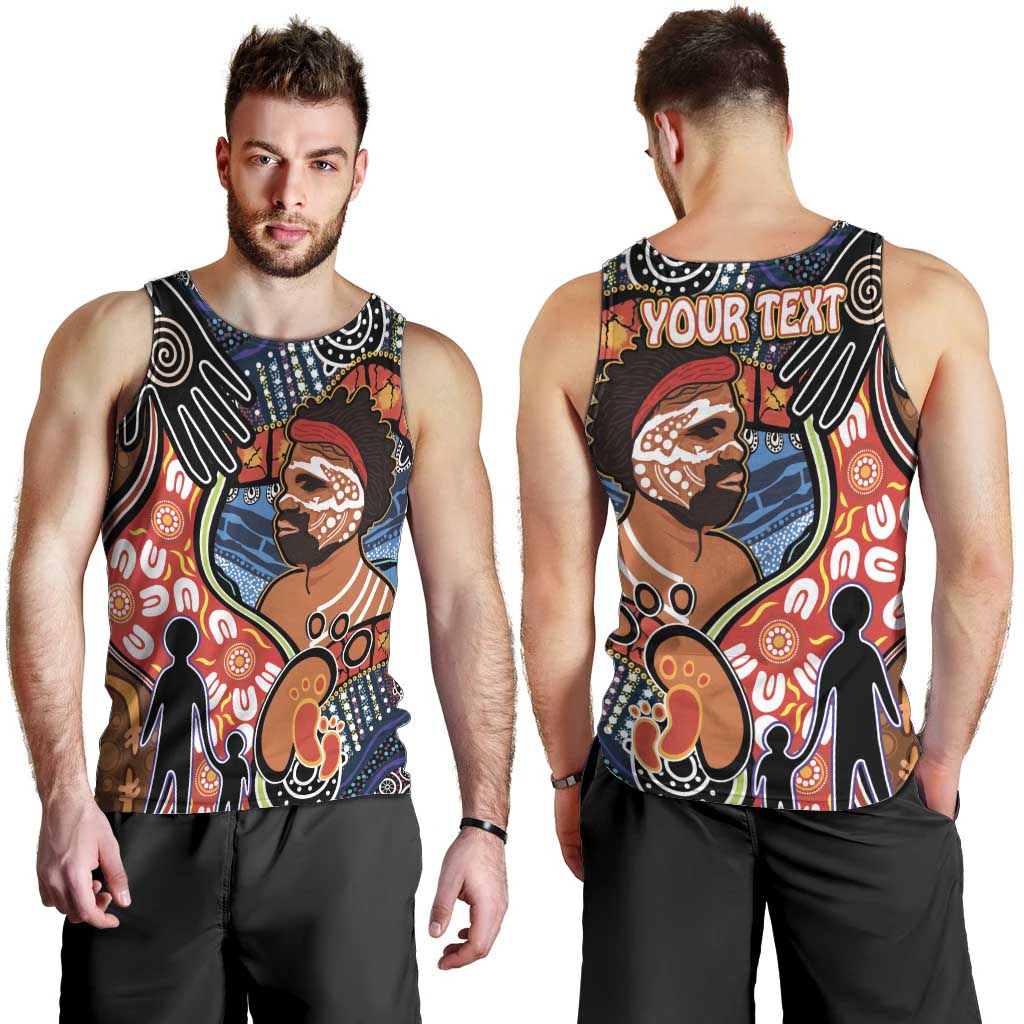 Dad and Son Footprint Father's Day Personalised Men Tank Top Australian Aboriginal Art - Vibe Hoodie Shop