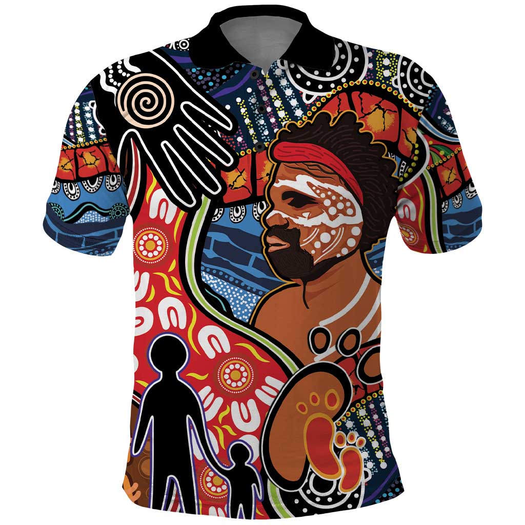 Dad and Son Footprint Father's Day Personalised Polo Shirt Australian Aboriginal Art LT9 - Vibe Hoodie Shop