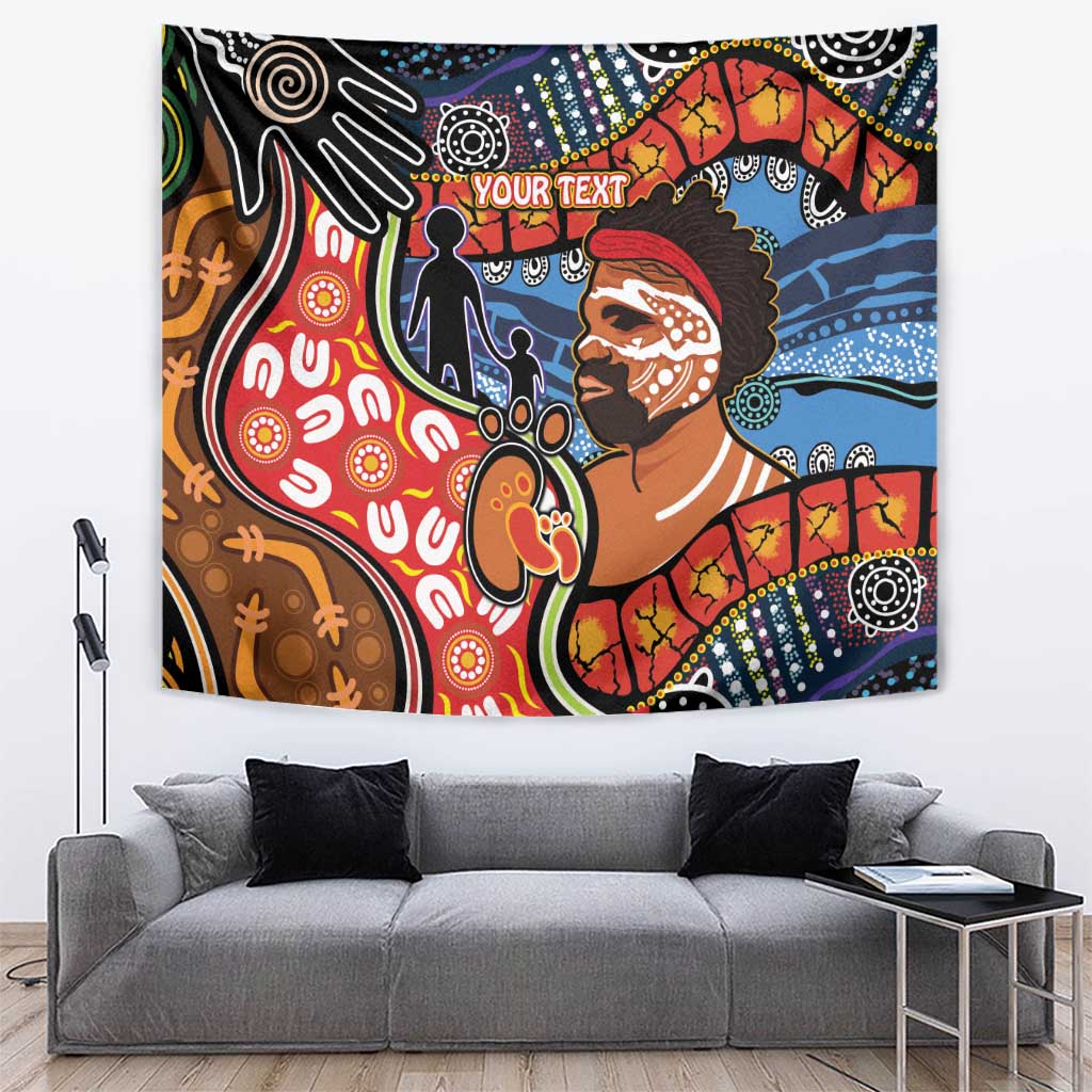 Dad and Son Footprint Father's Day Personalised Tapestry Australian Aboriginal Art - Vibe Hoodie Shop