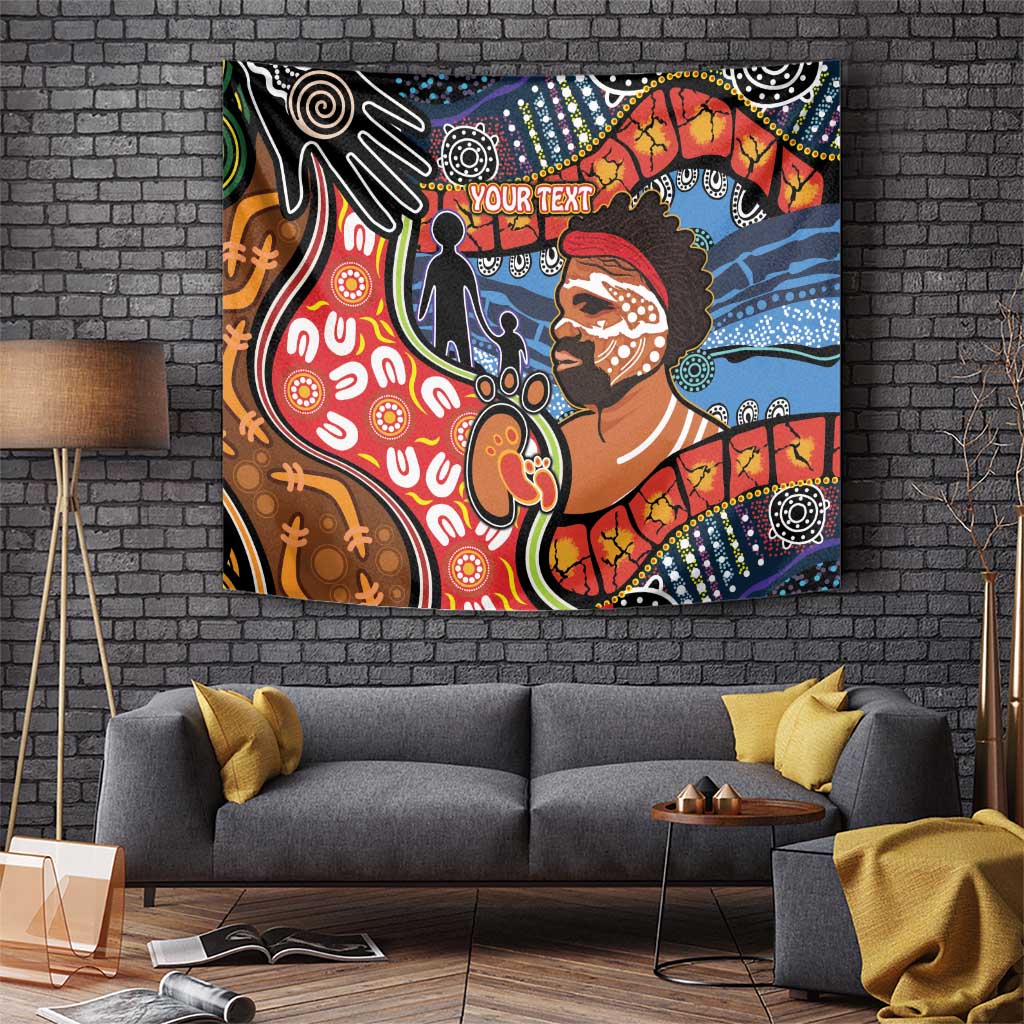 Dad and Son Footprint Father's Day Personalised Tapestry Australian Aboriginal Art - Vibe Hoodie Shop