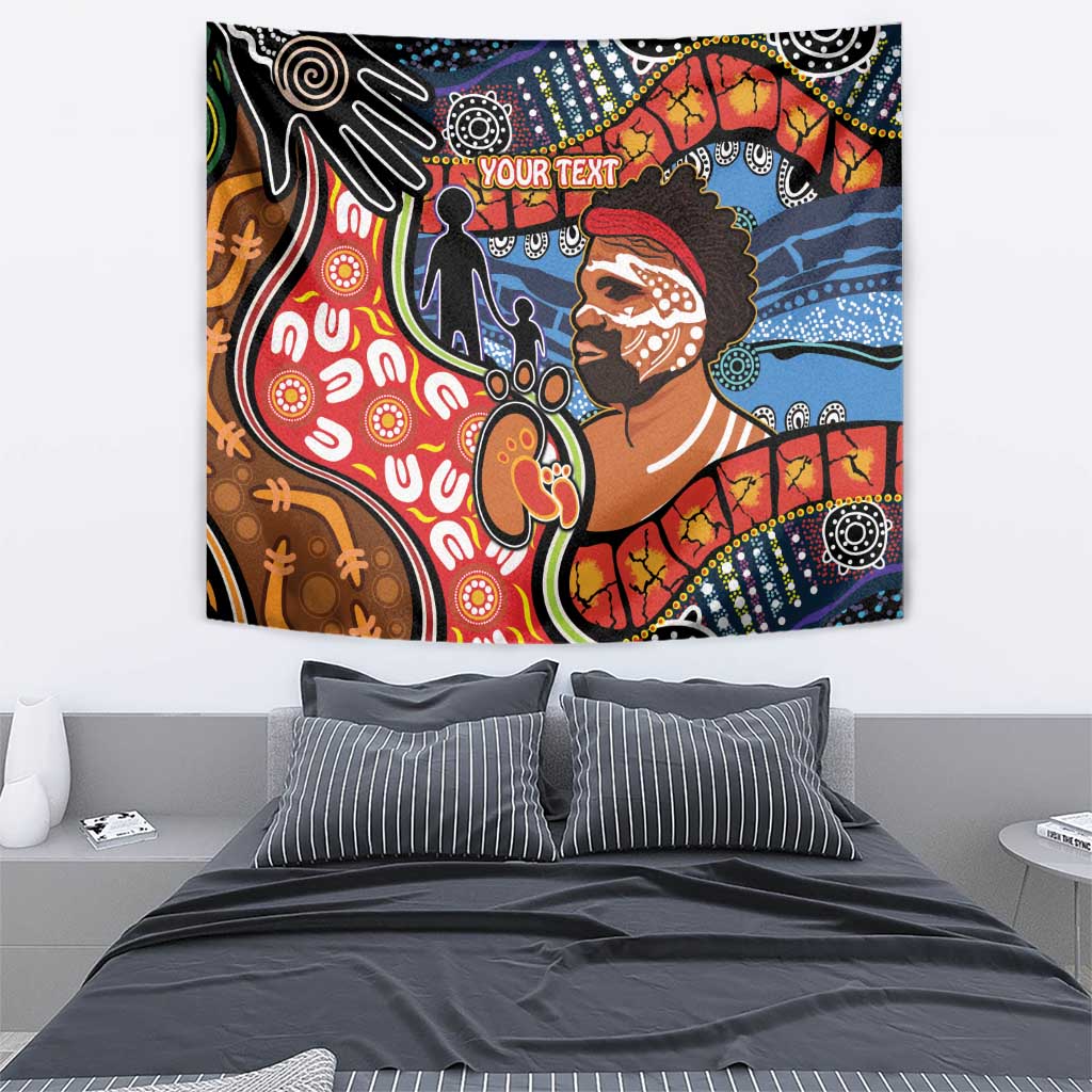 Dad and Son Footprint Father's Day Personalised Tapestry Australian Aboriginal Art - Vibe Hoodie Shop