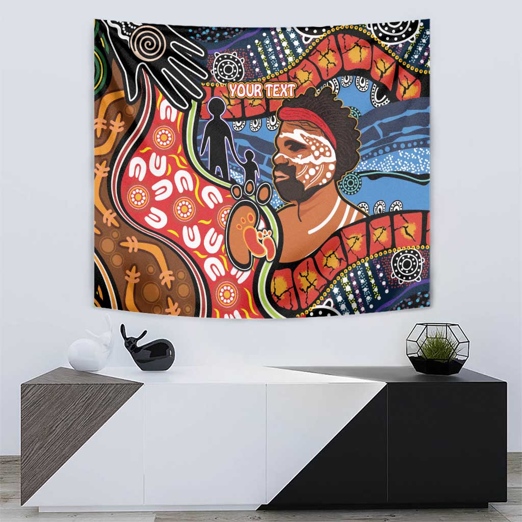 Dad and Son Footprint Father's Day Personalised Tapestry Australian Aboriginal Art - Vibe Hoodie Shop