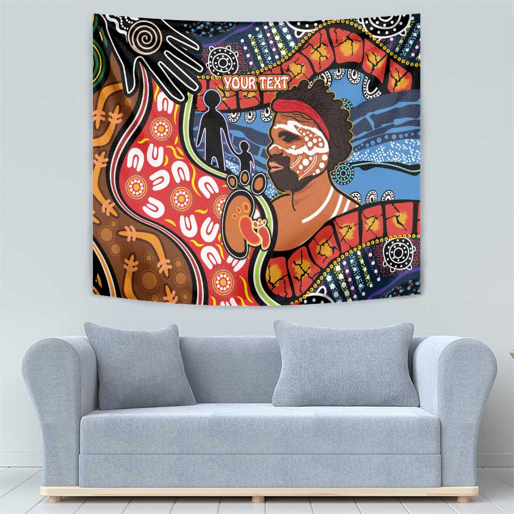 Dad and Son Footprint Father's Day Personalised Tapestry Australian Aboriginal Art - Vibe Hoodie Shop