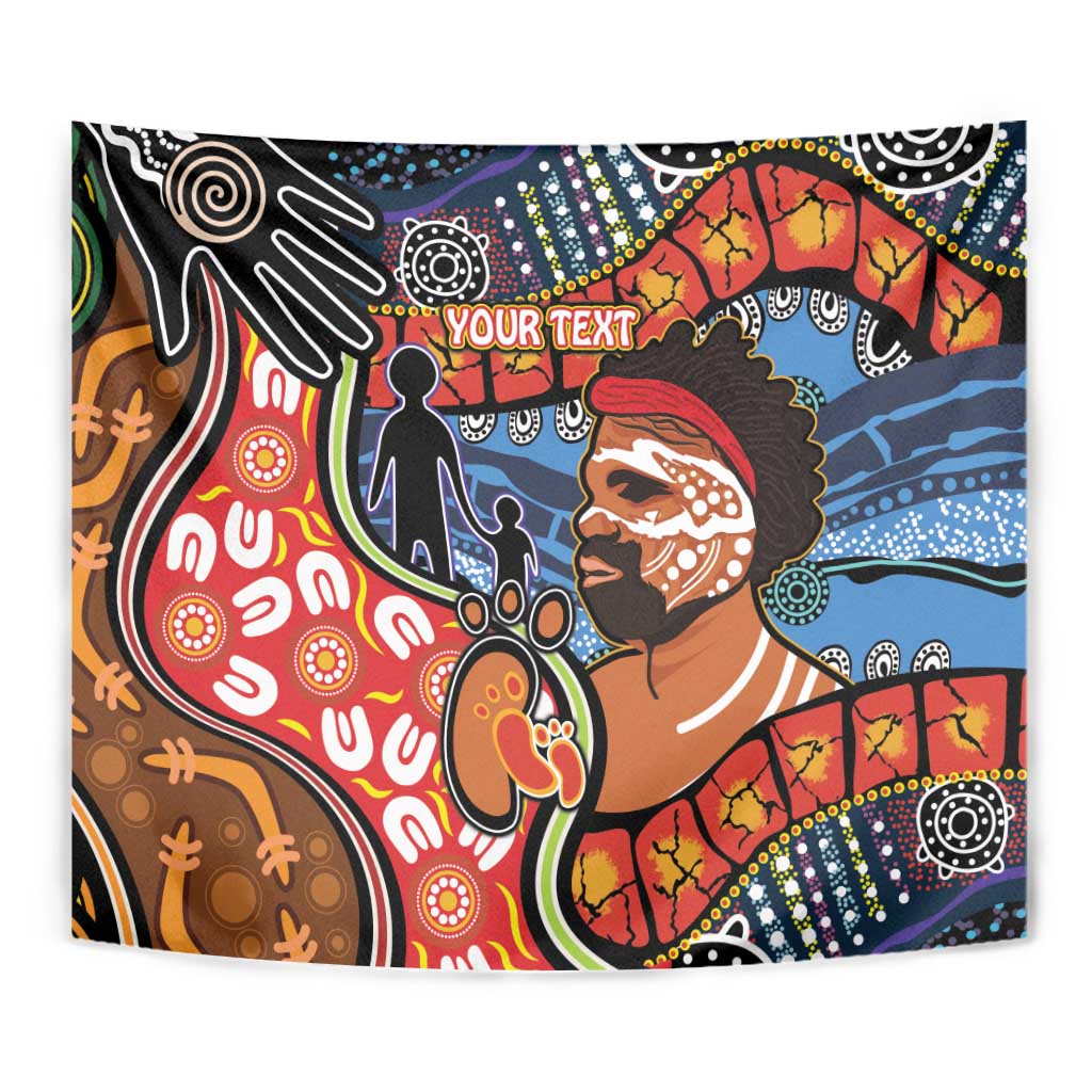 Dad and Son Footprint Father's Day Personalised Tapestry Australian Aboriginal Art - Vibe Hoodie Shop