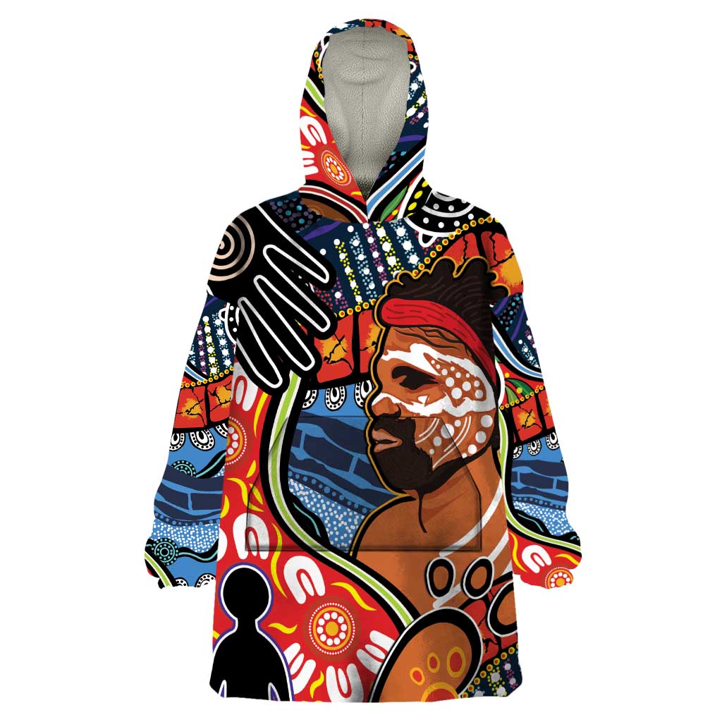 Dad and Son Footprint Father's Day Personalised Wearable Blanket Hoodie Australian Aboriginal Art - Vibe Hoodie Shop