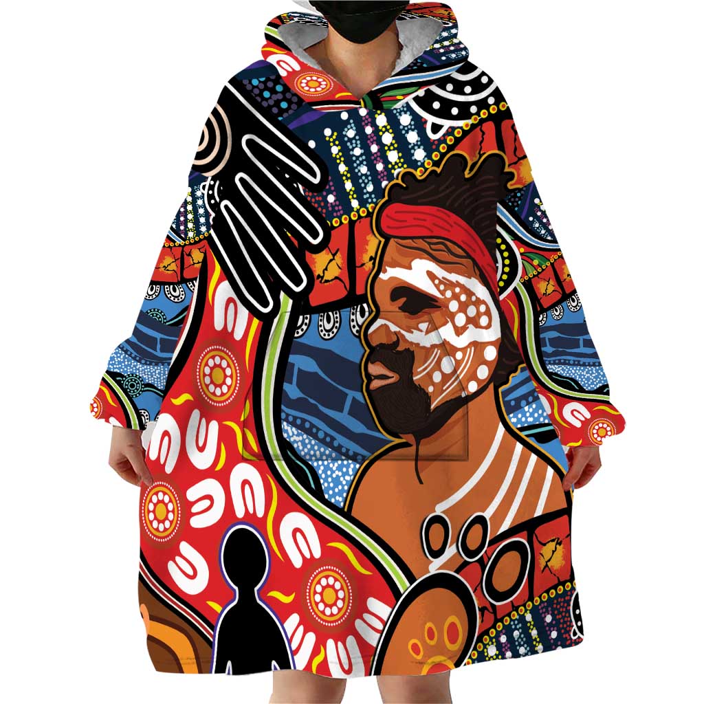 Dad and Son Footprint Father's Day Personalised Wearable Blanket Hoodie Australian Aboriginal Art - Vibe Hoodie Shop