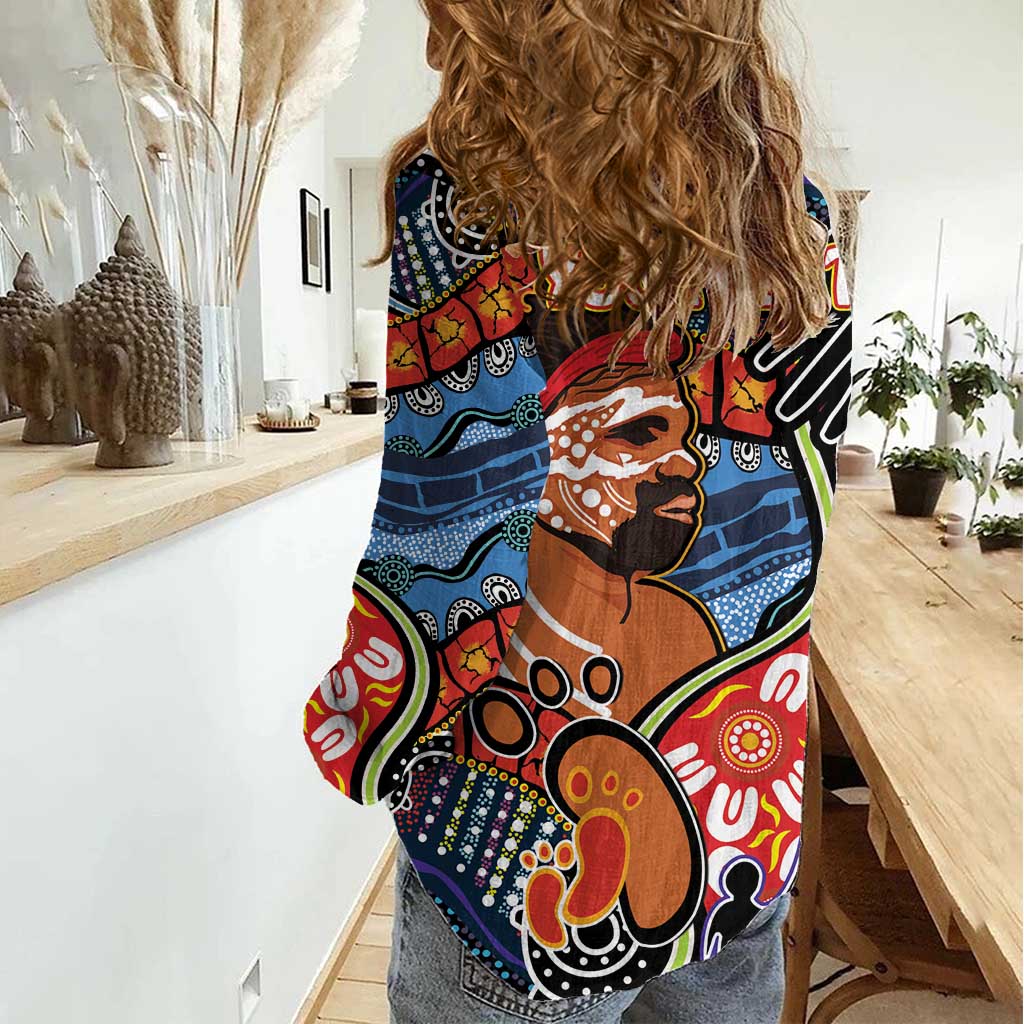 Dad and Son Footprint Father's Day Personalised Women Casual Shirt Australian Aboriginal Art - Vibe Hoodie Shop